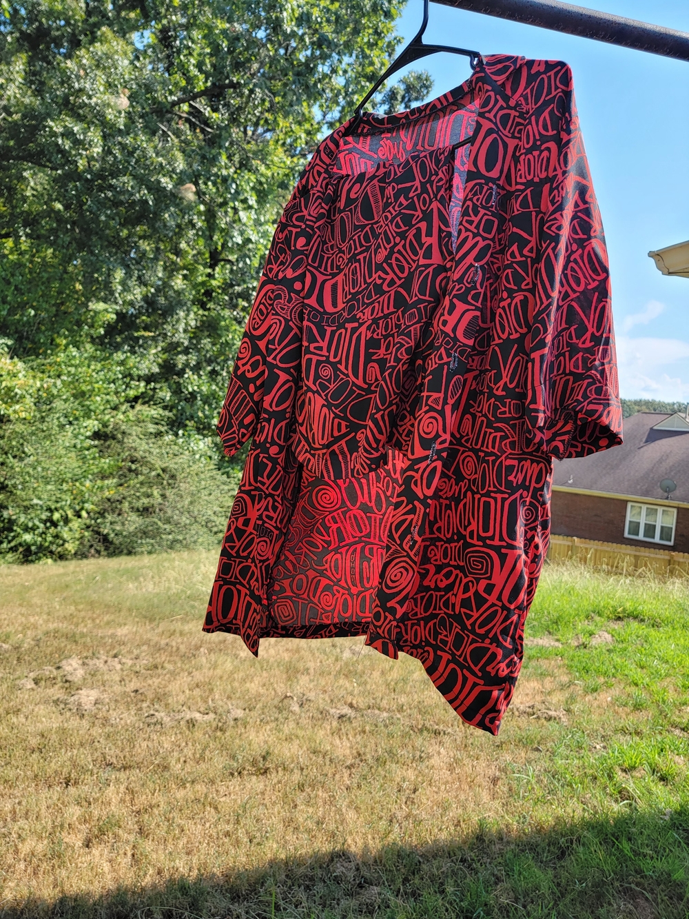 Dior Red and Black Graphic Print Casual Button-Down Shirt